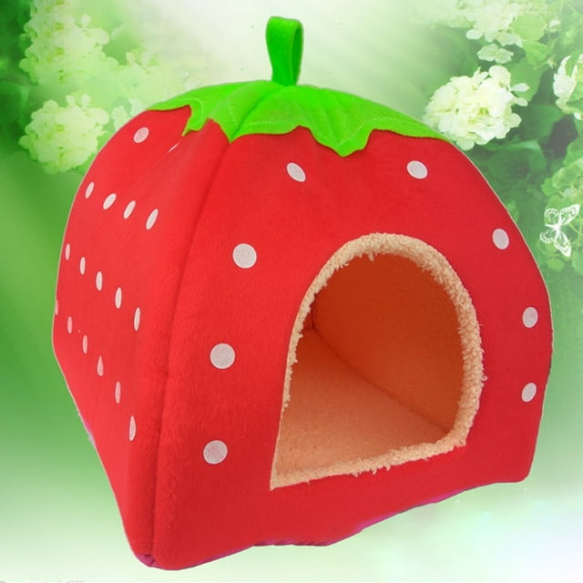 Fraise Chien Chiot Chats Intérieur Pliable Doux Chaud Lit Maison Animal Tente Chenil