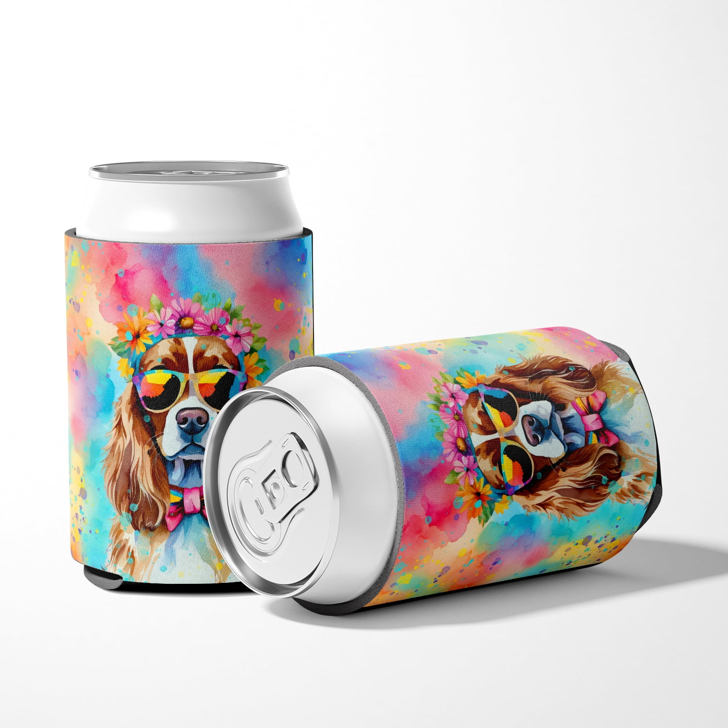 Cavalier Spaniel Hippie Dawg Can or Bottle Hugger 3 in x 5 in
