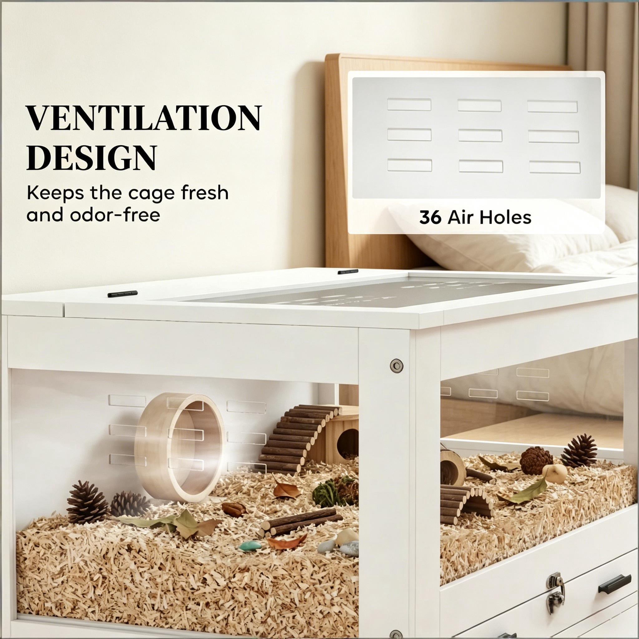 Spacious Pet Cage, Hamster Cage, Hedgehogs Cage with a Removable Sliding Tray and a lift-up Top