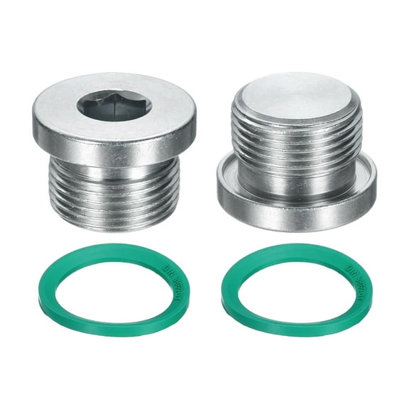 2 Pack M22x1.5 Inner Hex Head Pipe Fitting Plug, Universal Carbon Steel Thread Socket Plug with Green O-Ring for Terminate Pipe Ends or Replacement Drains