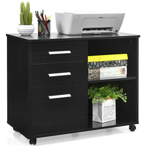 Resenkos Filing Cabinet Office Drawers, Office Storage Cabinet,3-Drawer Mobile Lateral File Cabinet Printer Stand-Black