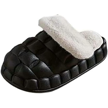 

PIKADINGNIS Fashion Bubble Slider Slippers For Women Detachable Lining Fluffy Faux Fur Warm Soft House Shoes Indoor Outdoor