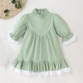 thumbnail image 2 of Odeerbi Infant Girls Long Sleeve A-Line Dress Spring Summer Cute Ruffle Princess Dresses Solid Color Sweet Round Neck Lantern Sleeve Dress Infant Girls Clothes, 2 of 4