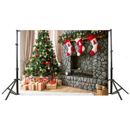 Image of Christmas Decorations Indoor Home Decor Christmas Backdrops Vinyl 5x3FT Fireplace Background Photography Studio