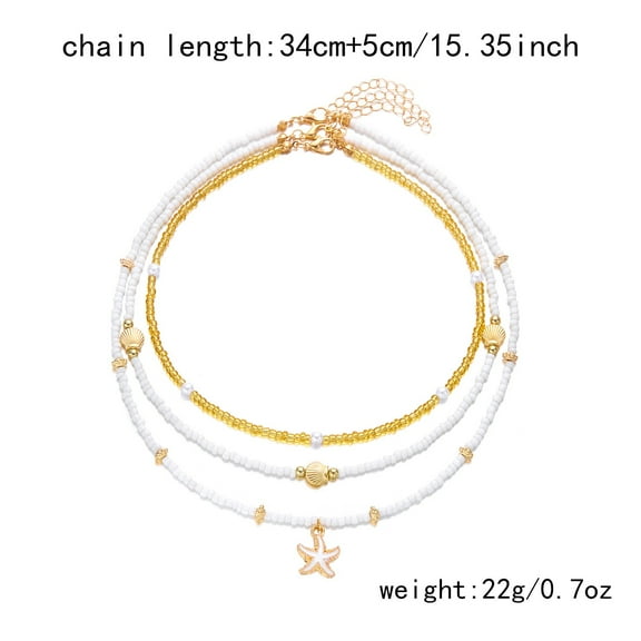 Fashion Layered Necklace with Sea Stars Shells and Colorful Bead Details
