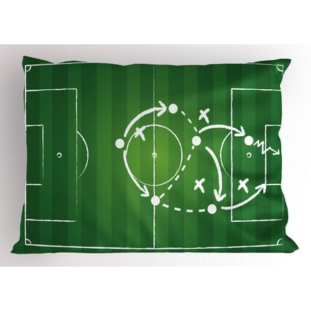 Soccer Pillow Sham Game Strategy Passing Marking Dribbling towards Goal Winning Tactics Total Football, Decorative Standard Queen Size Printed Pillowcase, 30 X 20 Inches, Green White, by (Best Football Boots For Dribbling)