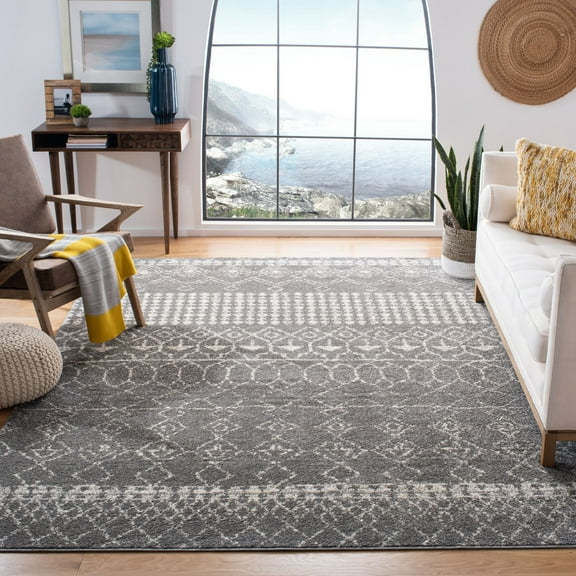SAFAVIEH Tulum Coriander Moroccan Geometric Area Rug, Grey/Ivory, 9' x 12'