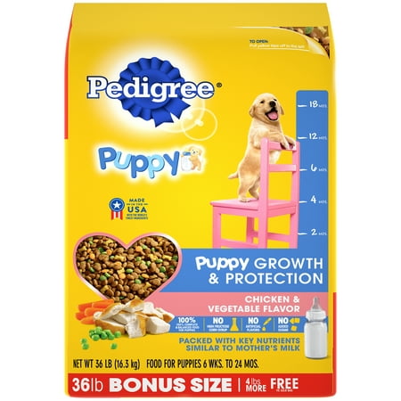 PEDIGREE Puppy Growth & Protection Dry Dog Food Chicken & Vegetable Flavor, 36 lb. (The Best Dog Food For Puppies)