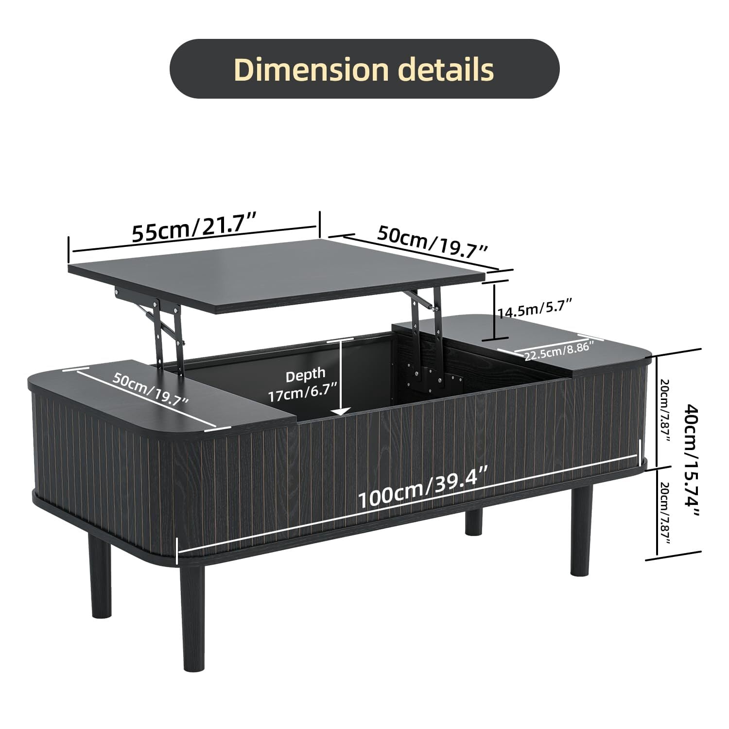 Fsbecl Mid-Century Modern Rectangle Wood Coffee Table with Storage, Black