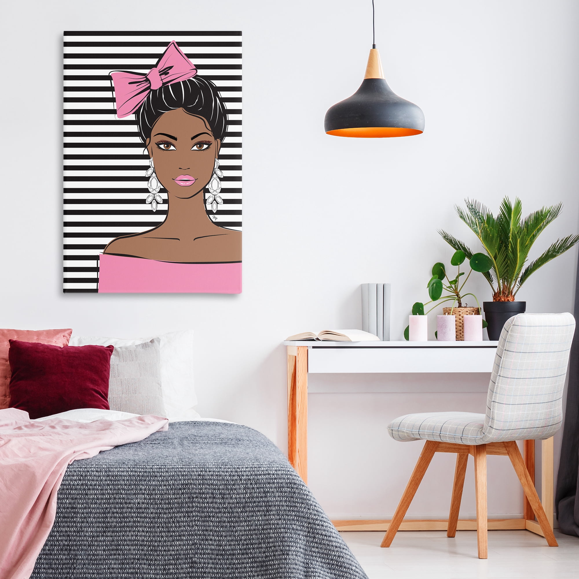 Stupell Industries Girl with Bow & Jewel Earrings Canvas Wall Art, design by Martina Pavlova
