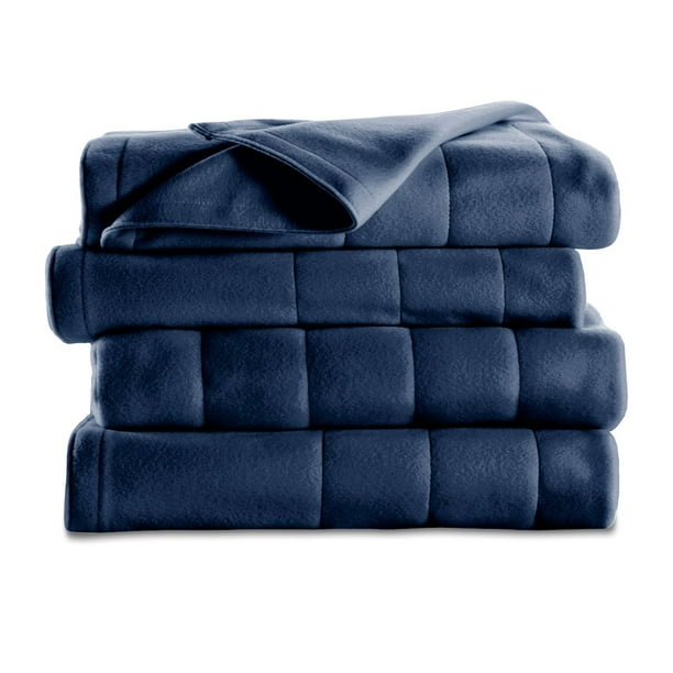 Sunbeam Heated Fleece Blanket with Push Button Controller, Twin (62" x 84"), Newport Blue