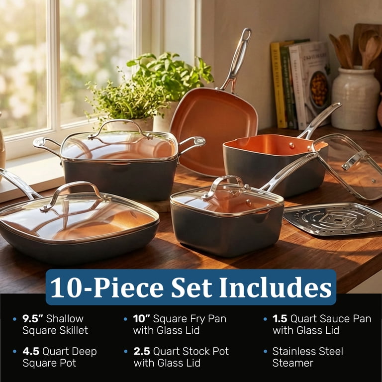 Gotham Steel 10-Piece Cookware Set, Nonstick Ceramic, Skillets