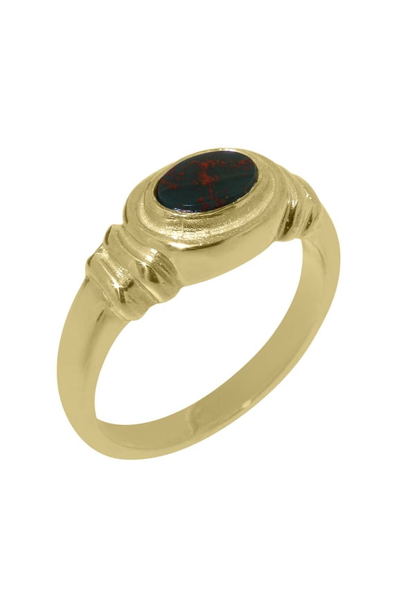 LBG British Made 14k Yellow Gold ring with Natural Bloodstone Unisex Anniversary Ring - 33 size options - Size 11