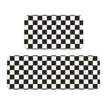 Bingfone 2 Pcs Kitchen Rugs and Mats,Cushioned Anti-Fatigue Floor Mat,PVC Non-Slip Kitchen Rug Set for Kitchen,Laundry Room,Sink 17"x47" 17"x29" - Black and White Checkerboard