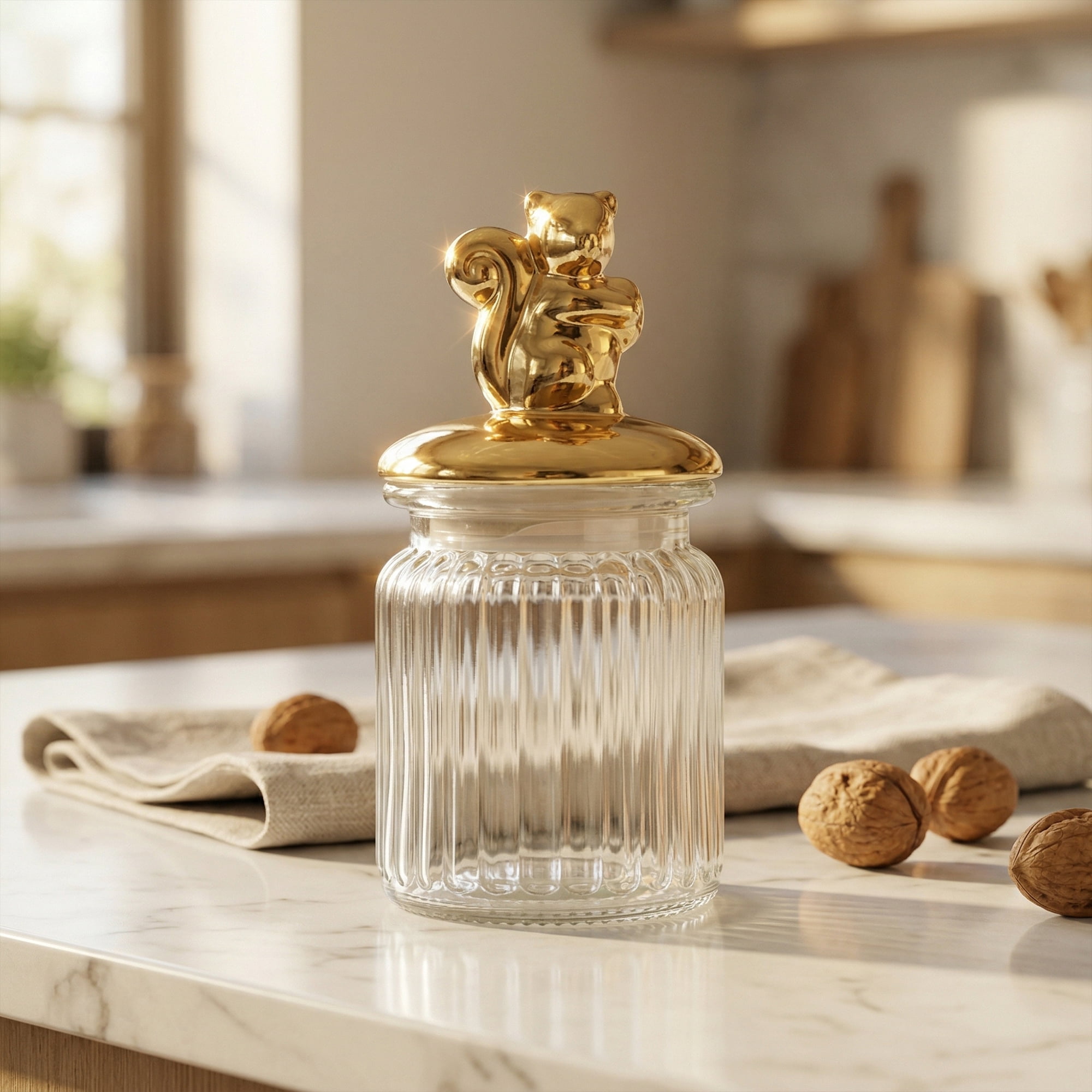 Unique Bargains Decorative Glass Jar With Lid Golden Mouse 3" x 3" x 5.5"
