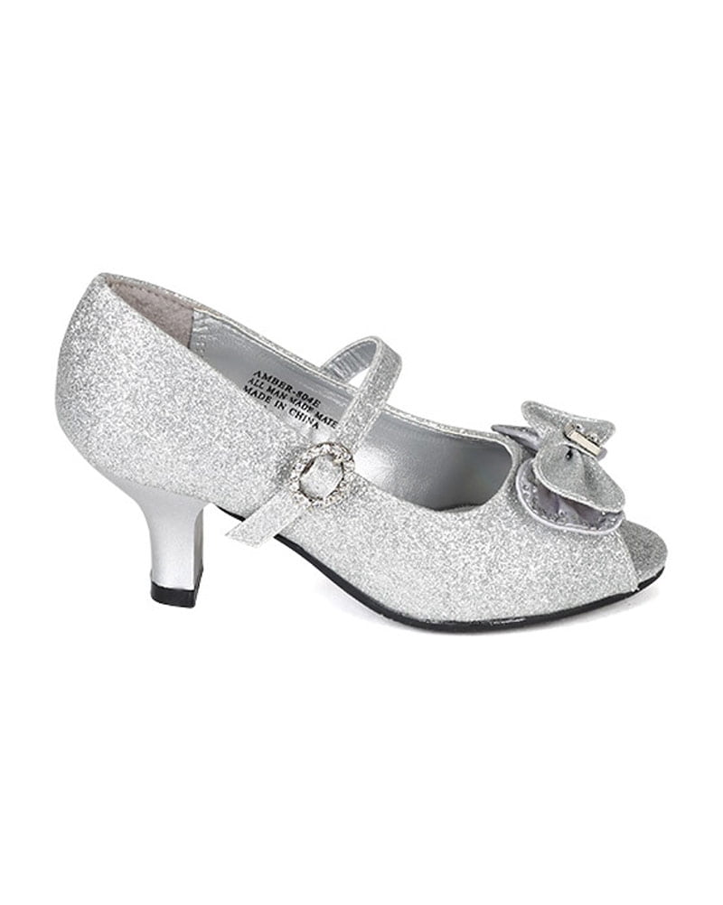New Girl Little Angel Amber-804E Glitter Bow Jewel Mary Jane Kitten Heel Pump