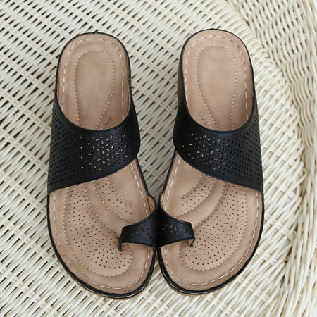 

XIAQUJ Women Wedges Beach Open Toe Roman Flip Flop Beaded Bohemian slippers Casual Shoe Slippers for Women 2024 Black 10.5