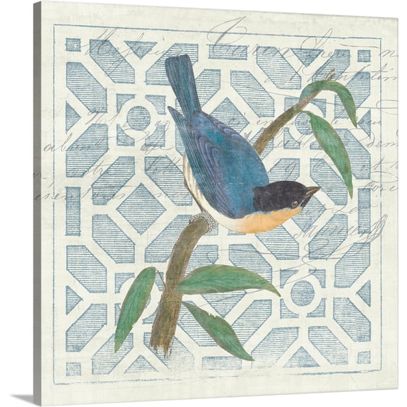 Great BIG Canvas | "Monument Etching Tile I Blue Bird" Canvas Wall Art - 30x30