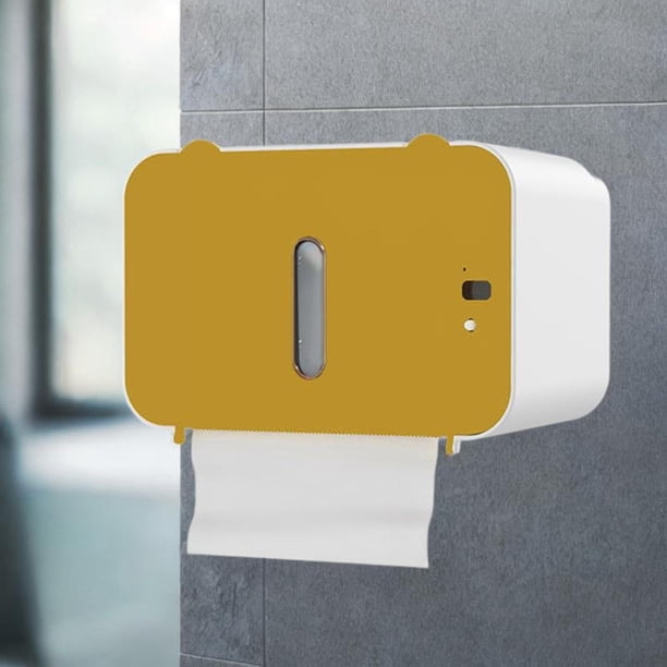 Soporte de papel higiénico, montaje en pared, salida automática de papel, fácil de instalar, sin perforaciones, accesorios de baño multiusos para baño amarillo