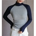 thumbnail image 2 of FAIWAD Chemise à Col Roulé pour Femmes Manches Longues Décontractée à Blocs de Couleur Ajustée Extensible, 2 of 7
