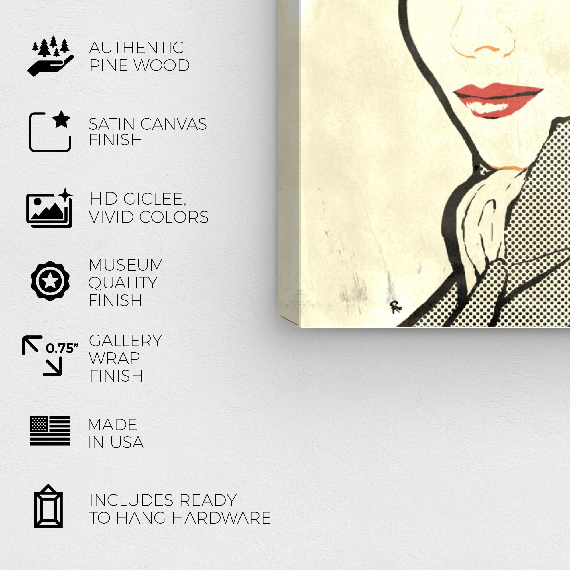 Wynwood Studio Fashion and Glam Contemporary Canvas Art - Pop Art Woman With Hat, Wall Art for Living Room, Bedroom, and Bathroom, 20 in x 30, Black and White Home Decor