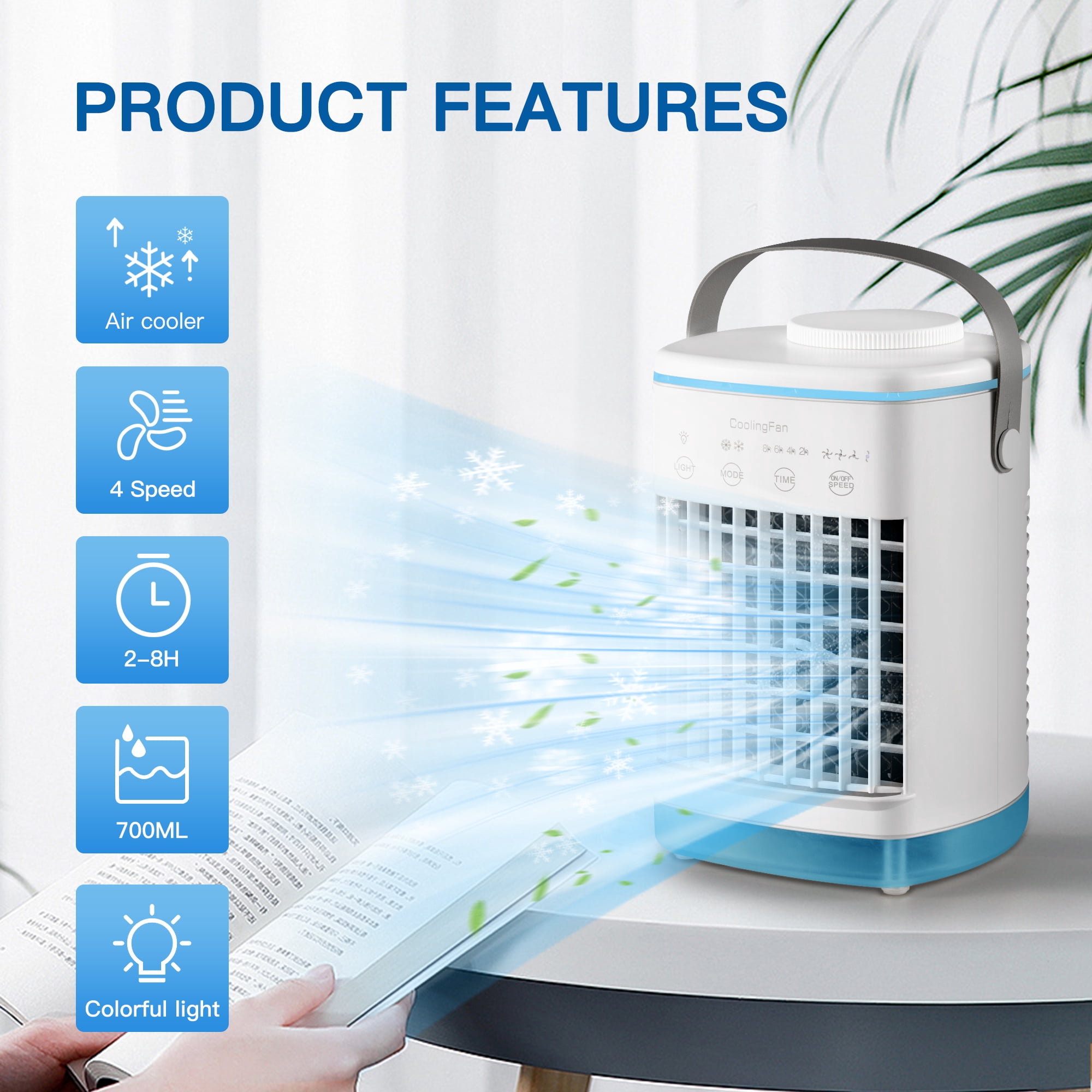 Uarter 3-in-1 Evaporative Air Cooler 4-Speed Portable Conditioner Cooling Fan 700ml Mini Humidifier