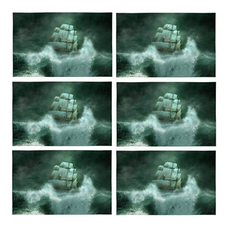 

MKHERT Old Pirates Ship Sailing in The Marine Thunderstorm Placemats Table Mats for Dining Room Kitchen Table Decoration 12x18 inch Set of 6