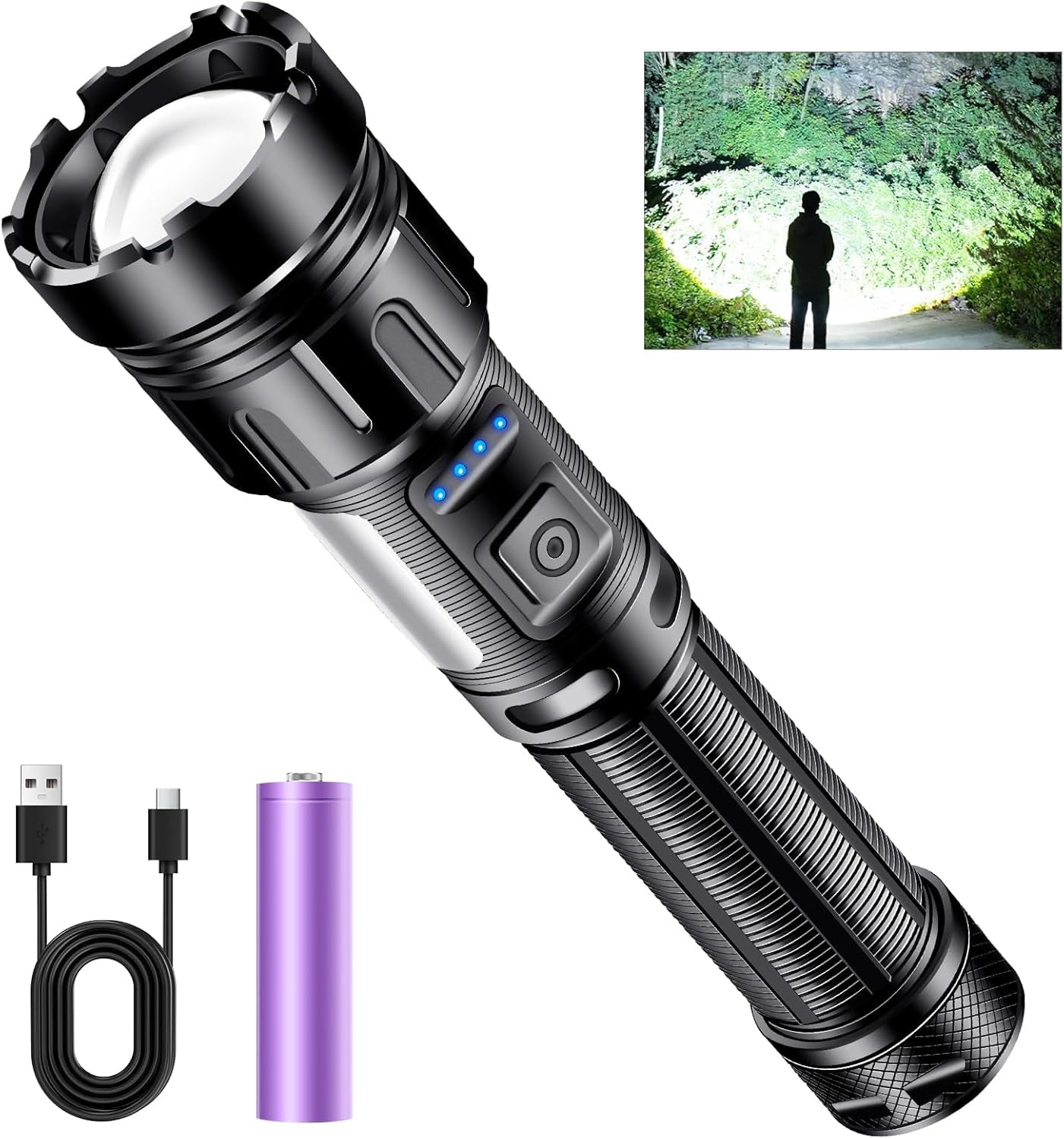 2PCS LED Super Bright Flashlight COB Side Light Warning Light Rechargeable Powerful Flashlight Outdoor Camping Hiking Travel Emergency Light Work Light