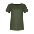 thumbnail image 4 of Fshiont Dressy Knit Womens Short Sleeve Stretch Crewneck Ribbed T-Shirt Fitted Casual Basic Tops Army Green M, 4 of 6