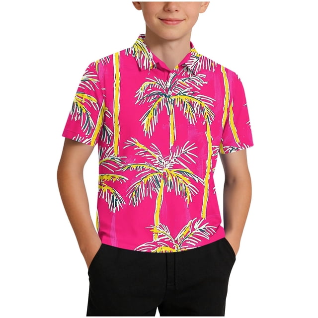 Zpanxa Boys Button Down Shirt Print Lapel Button Short Sleeve Casual Pullover Shirt With Polyester 12-13 Years
