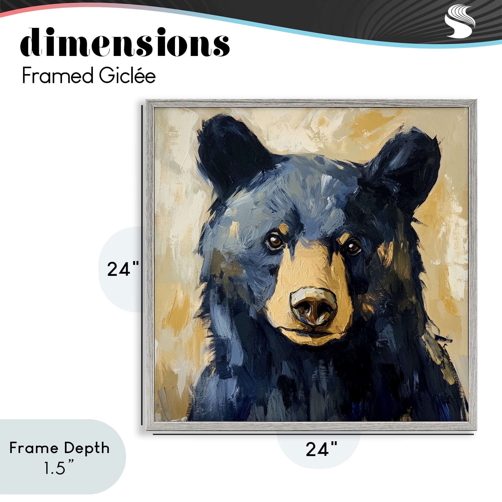 Stupell Industries Big Bear with Brushstrokes Gray Framed Giclee Art, design by Petal Prints Design