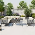 thumbnail image 2 of 5-Piece Patio Sectional Sofa Set Outdoor Woven Rope Furniture Conversation Set with Glass Table and Cushions for Garden Backyard Porch Poolside, 2 of 9