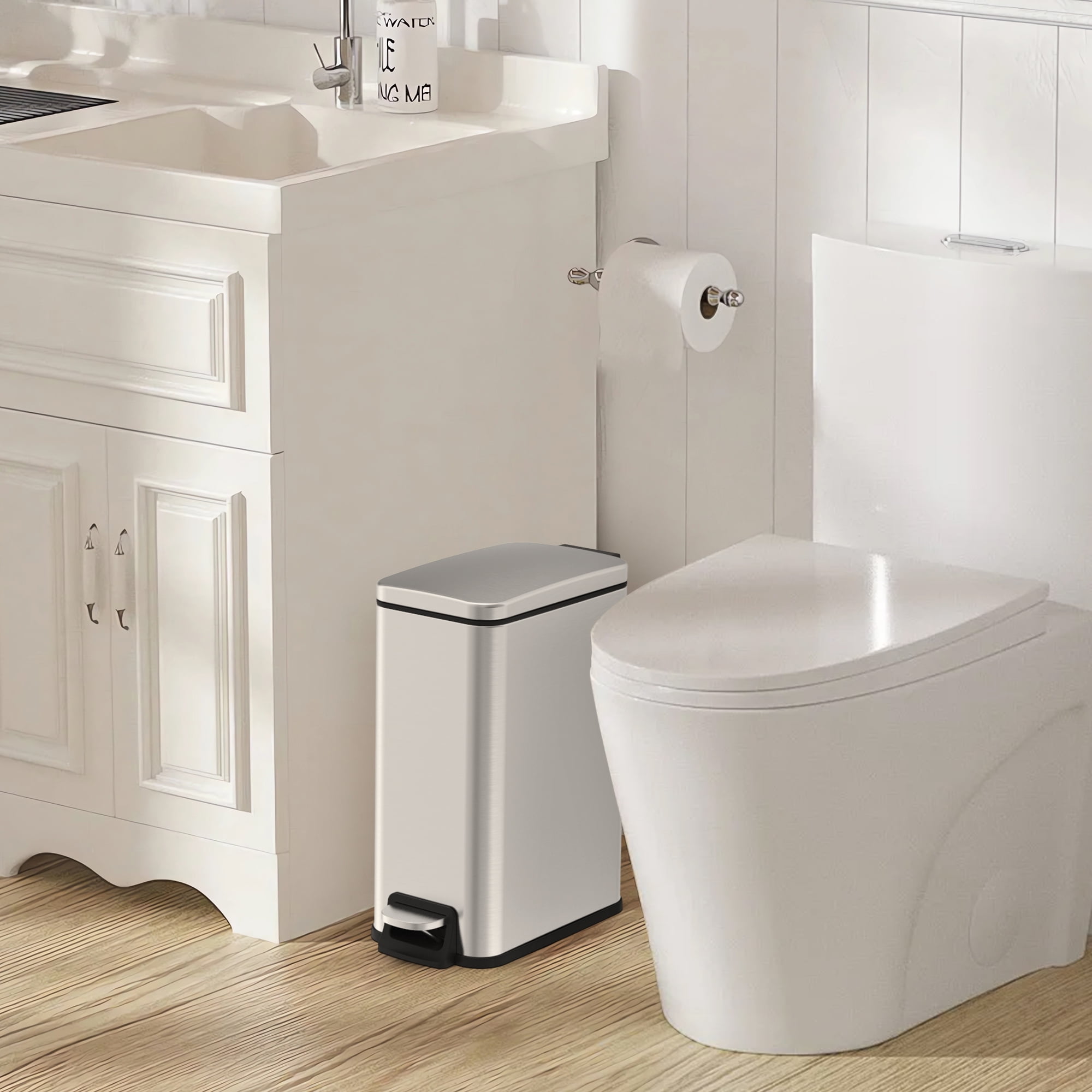 Innovaze Two 1.6 Gallon/6 Liter Rectangular Step-on Trash Can Set for Bathroom and Office