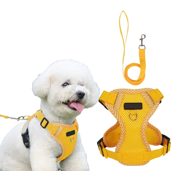 Summer Cat & Dog Chest Harness and Leash Set, Anti-Escape Adjustable Soft Mesh Pet Harness Vest for All Types of Cats & Dogs, Breathable Walking Harness,Yellow