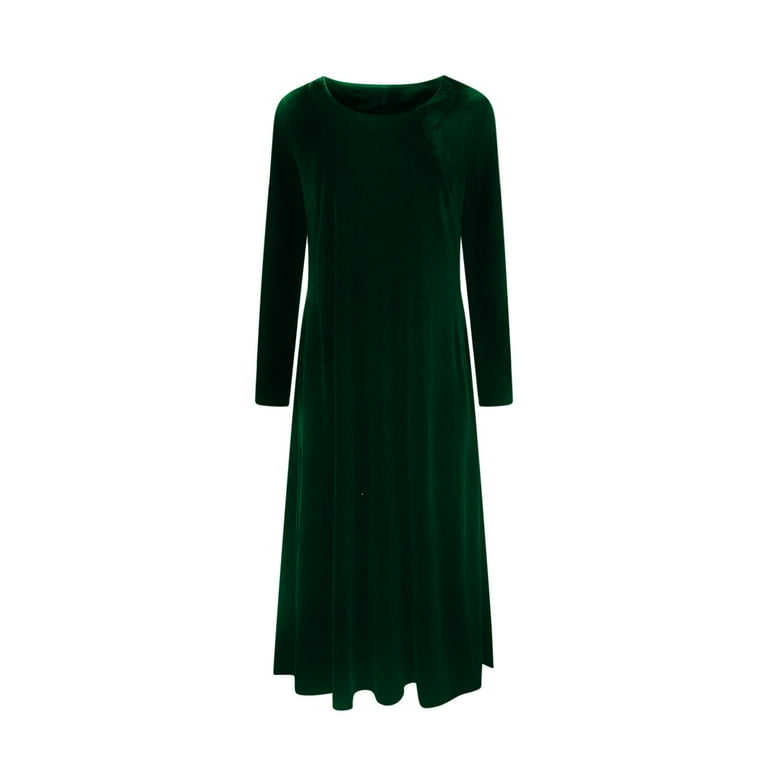 BRGZLK Womens Long Sleeve Dresses Gold Velvet Fall Winter Long Dress Wedding  Guest Party Maxi Dress Crew Neck A Line Solid Dresses with Pocket Green M -  Walmart.com