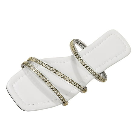 

SEMIMAY Leisure Roman Style Flock Weave Women s Transparent Summer Chain Slip Slip On Flat Beach Open Toe Breathable Sandals Shoes Slippers