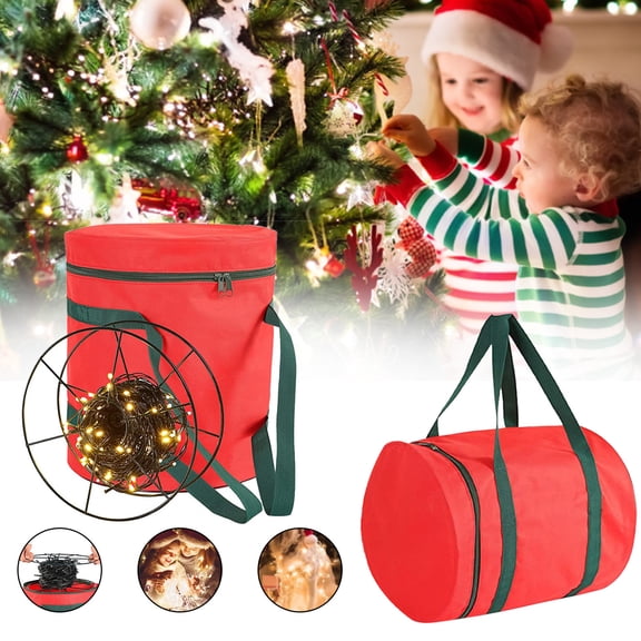 Ygdeyg Christmas Lights Storage Bags, Holiday Christmas String Lights, Red Tear Proof Oxford Fabric Zip Up Bag With Reinforced Handles