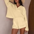 thumbnail image 4 of UAMVSH Womens Lounge Sets Oversized Sweatshirts Matching Sets Long Sleeve Pullover Tops and Shorts with Pockets Comfy Tracksuit Outfits(Small,Beige), 4 of 6