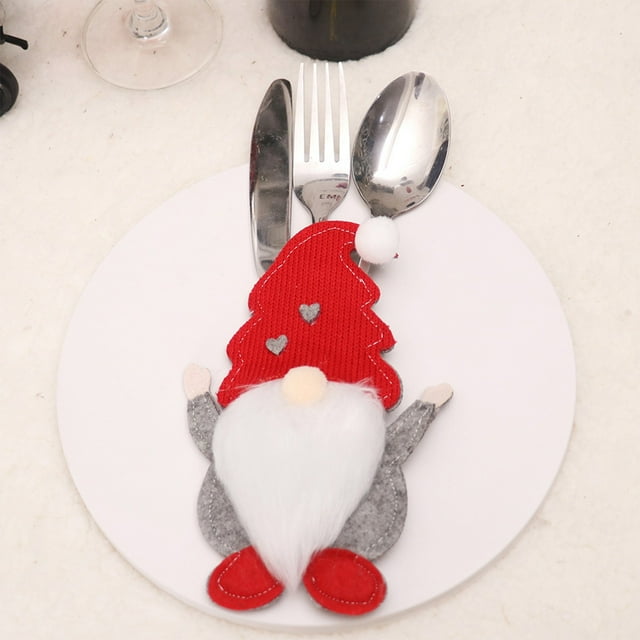 Christmas Cutlery Pockets Tableware Holder Santa Claus Silverware Pouch Red Utensil Pockets Reusable for Party Supplies Holiday Table Decor