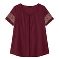 thumbnail image 6 of Ashirexll Summer Tops for Women Casual Linen Blouse Short Sleeve Floral Embroidery Lace Detail Summer Top for Daily, 6 of 7