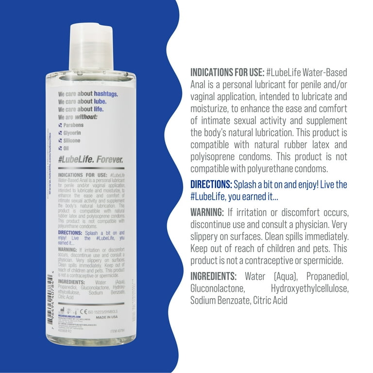 LUBELIFE Water-Based Anal Lube, Non-Sticky and Easy Clean Personal Lubricant  For Sex, 12 fl oz, Toy Friendly