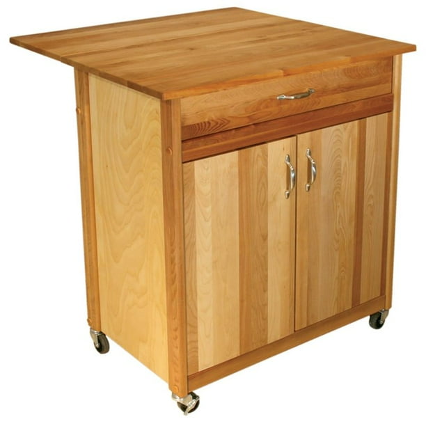 Pemberly Row 2 Door Kitchen Cart with Drop Leaf in Natural Birch