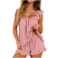 thumbnail image 2 of Women's Sleeveless Pajama Set, Ruffle Trim Cami Top and Shorts 2 Piece Set, Summer Sleepwear, Loungewear for Women, Home Wear, Vacation and Casual Outfits-Hot Pink, 2 of 8