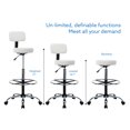 thumbnail image 5 of Height Adjustable Drafting Stool and Footrest, Comfortable Faux Leather Stool with Backrest, Rolling Wheels and Footrest, Ideal for Office, Studio, Garage, and Eco-Friendly by Naomi Home - White, 5 of 15