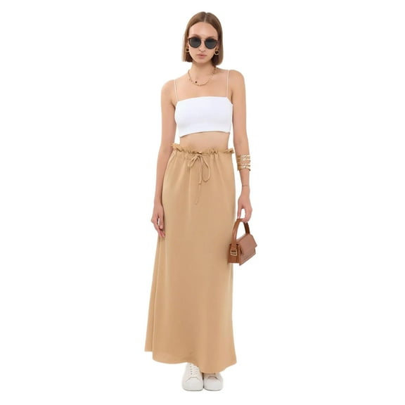 High-Waist Maxi Skirt with Drawstring and Waist Detail