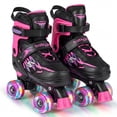 thumbnail image 1 of Gymax Patins à Roulettes pour Enfants 4 Tailles Réglables Patins Quad avec Roues Lumineuses pour 7-9 Ans Rose, 1 of 9
