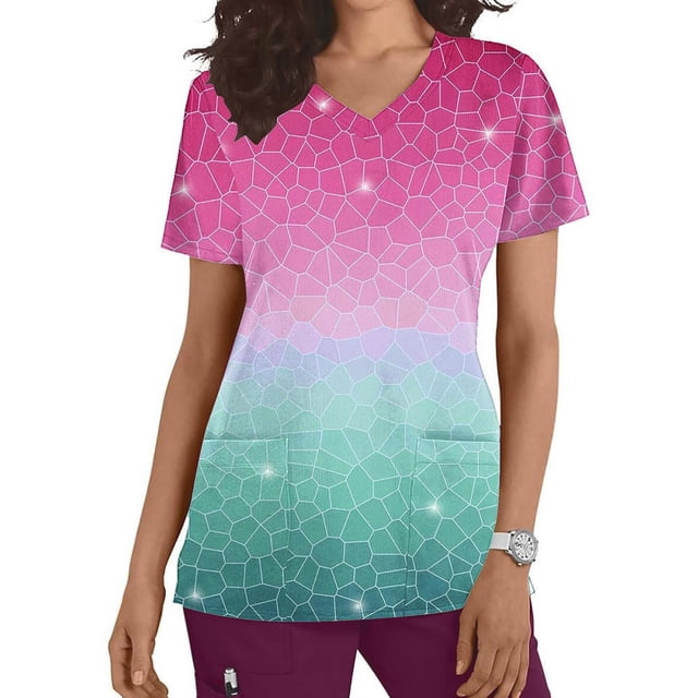Fiudx Ofertas Flash Del Día Top de Trabajo Informal con Cuello En V y Manga Corta Estampado a La Moda para Mujer