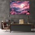 thumbnail image 6 of Mudket Framed Wall Art Full Moon Pink Cherry Blossom Snow Mountain Floral Landscape Prints Wall Decor Canvas Print Ready to Hang for Bedroom Living Room Wedding Decor - 12"L x 8"W, 6 of 10