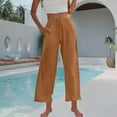 thumbnail image 4 of SELONE Orange Palazzo Pants for Women Plus Size Tall Lounge Pants with Pockets Cotton Linen Wide Leg Elastic Waist Full Length Trouser Loose Beach Pants Drawstring Solid L Tall Summer Clothes, 4 of 7