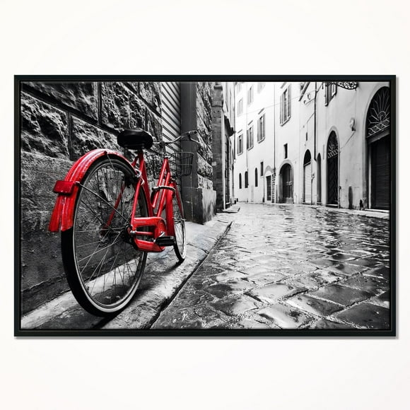 Design Art Retro Vintage Red Bike Framed Canvas Art Print
